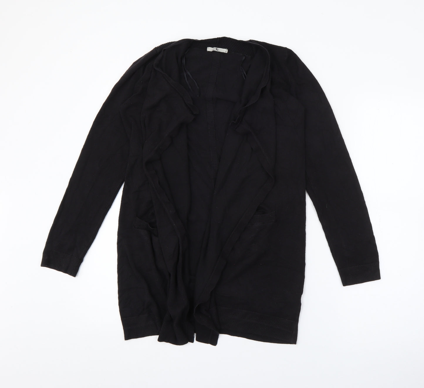 TU Womens Black V-Neck  Viscose Cardigan Jumper Size 8