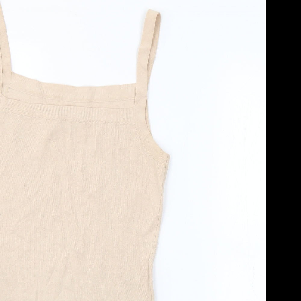 Zara Womens Beige  Viscose Camisole Tank Size L Square Neck
