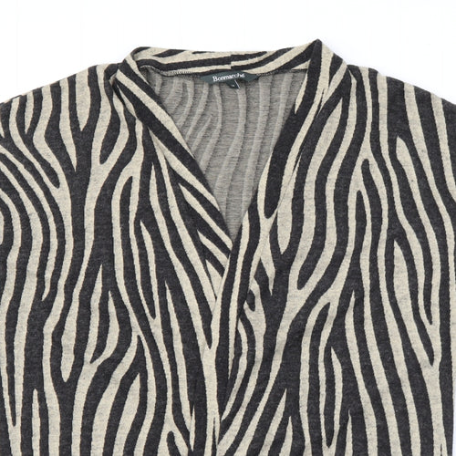Bonmarché Womens Black V-Neck Geometric Polyester Cardigan Jumper Size 14