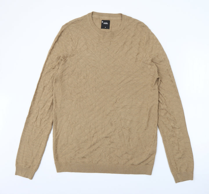Burton Mens Beige Crew Neck  Acrylic Pullover Jumper Size M