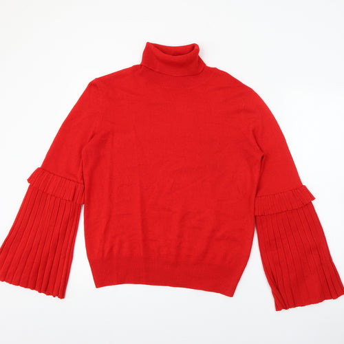 TU Mens Red Roll Neck  Acrylic Pullover Jumper