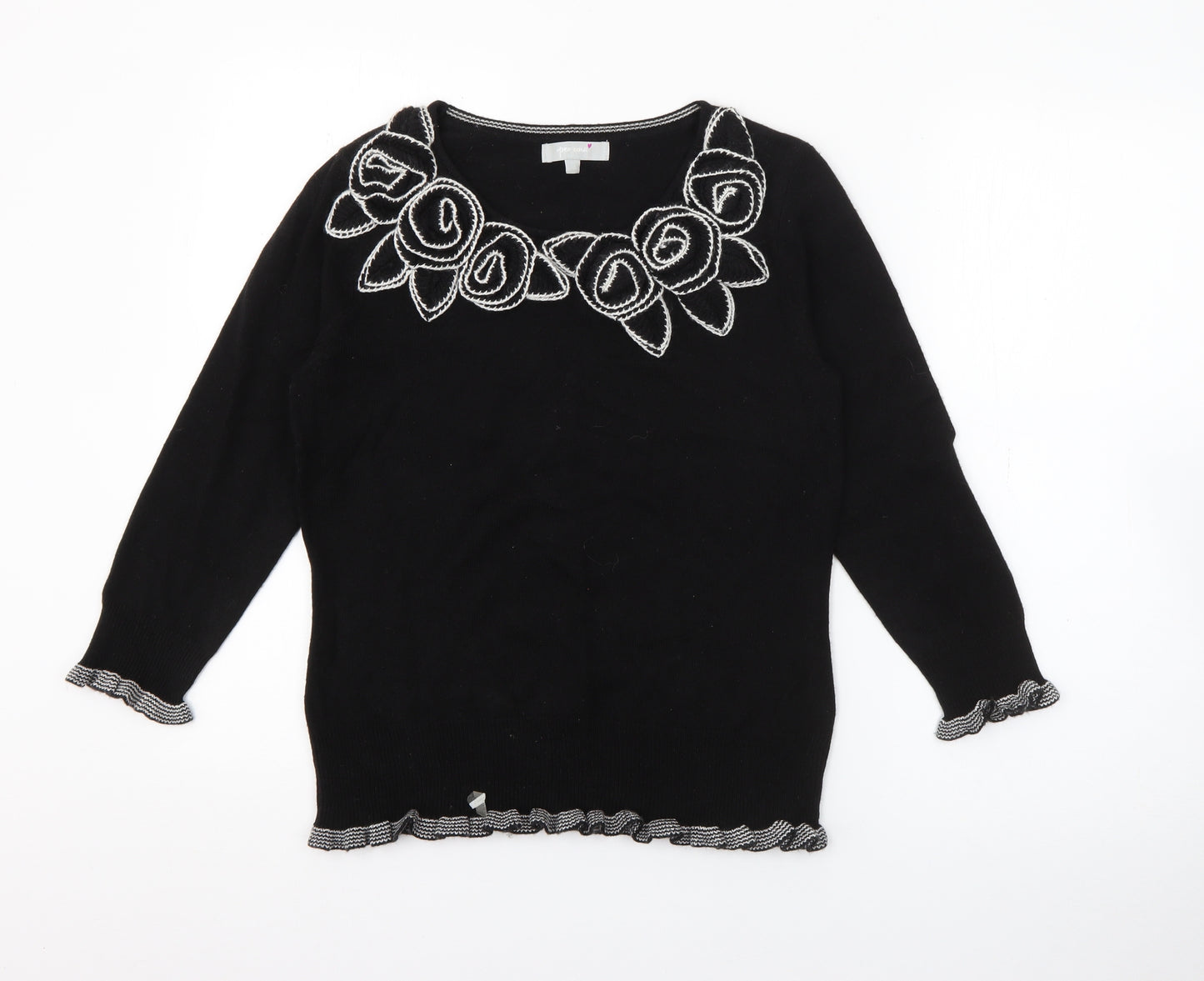 Per Una Womens Black Round Neck  Acrylic Pullover Jumper Size 10