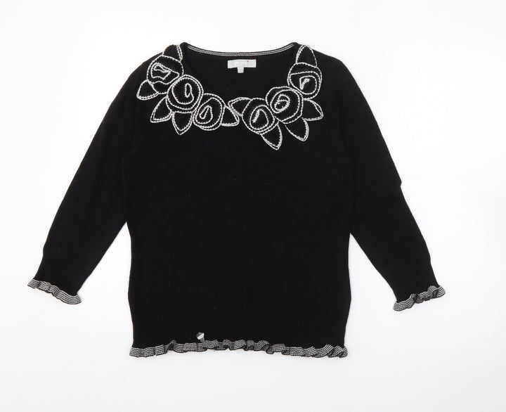 Per Una Womens Black Round Neck  Acrylic Pullover Jumper Size 10