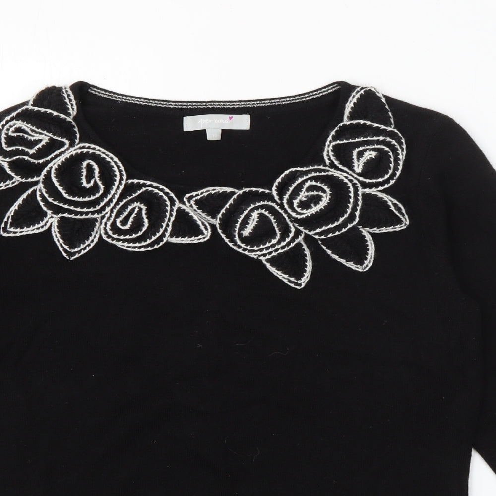 Per Una Womens Black Round Neck  Acrylic Pullover Jumper Size 10