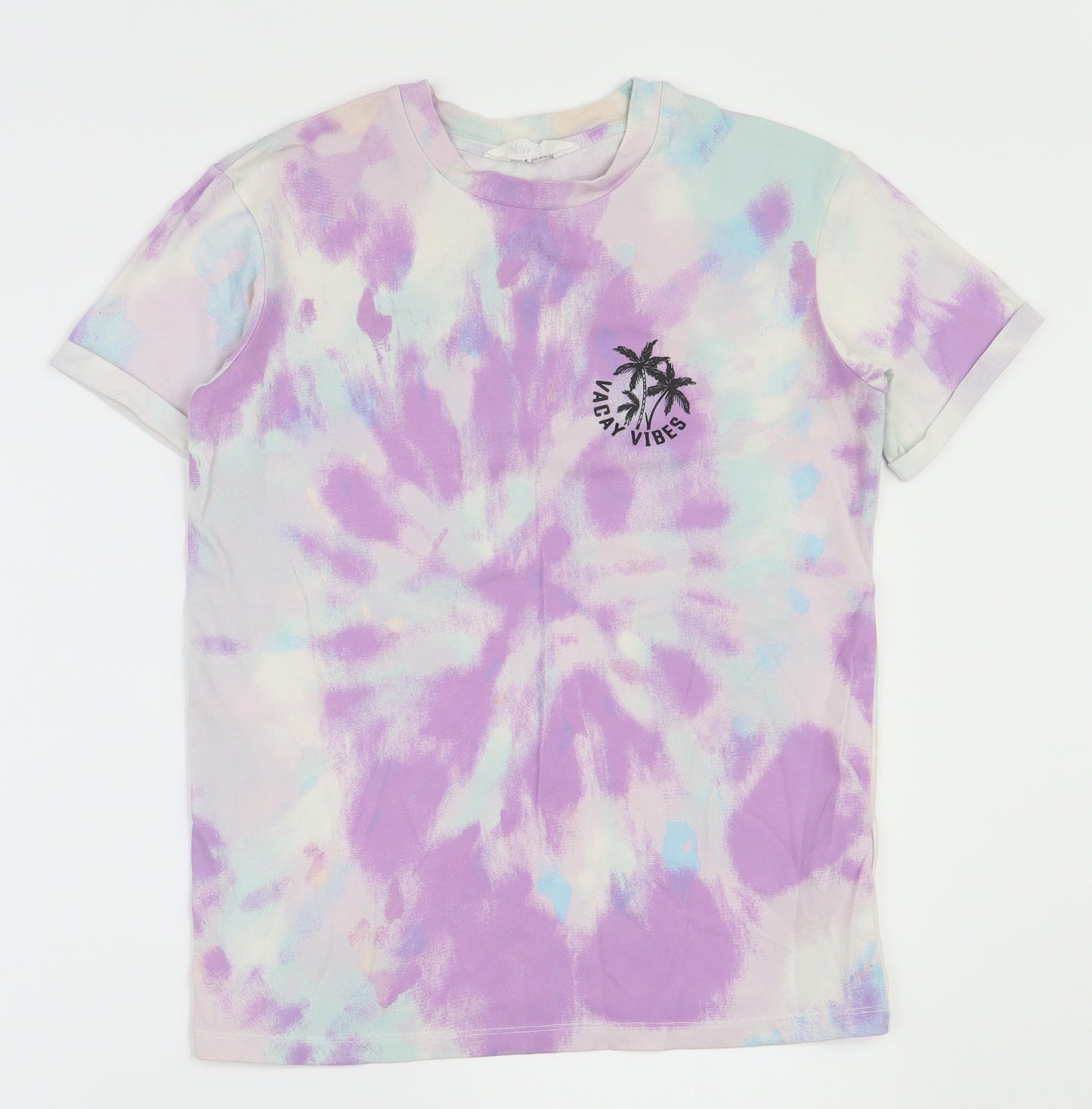 H&M Girls Multicoloured  Cotton Basic T-Shirt Size 9-10 Years Round Neck Pullover - Tie Dye