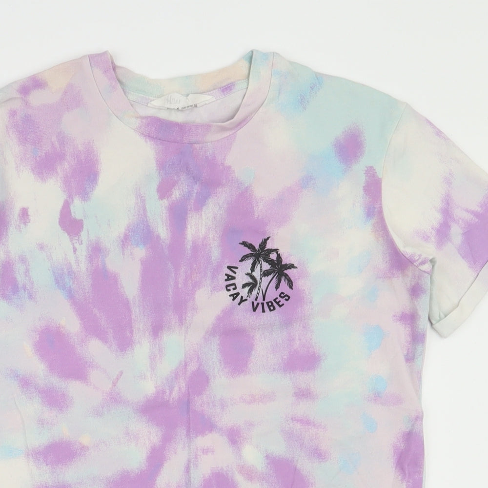 H&M Girls Multicoloured  Cotton Basic T-Shirt Size 9-10 Years Round Neck Pullover - Tie Dye