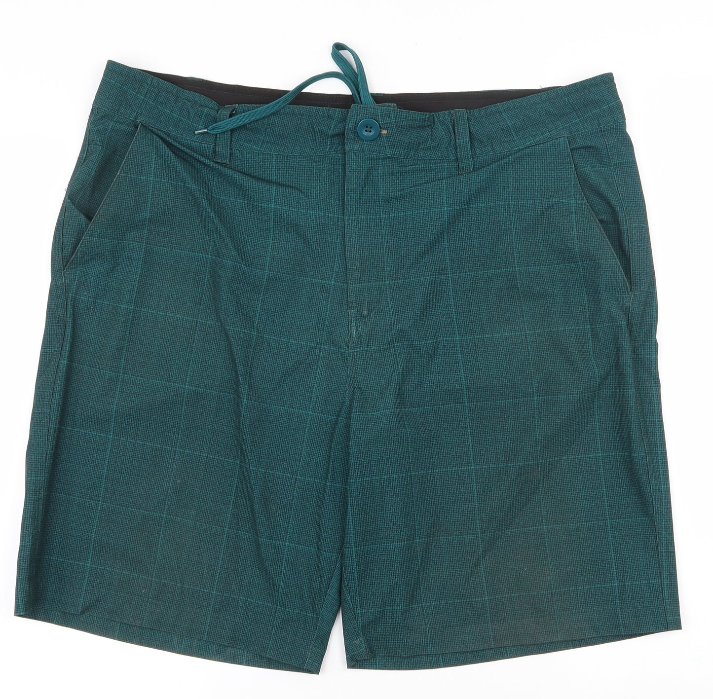 George Mens Green Geometric Polyester Chino Shorts Size 36 L9 in Regular Drawstring