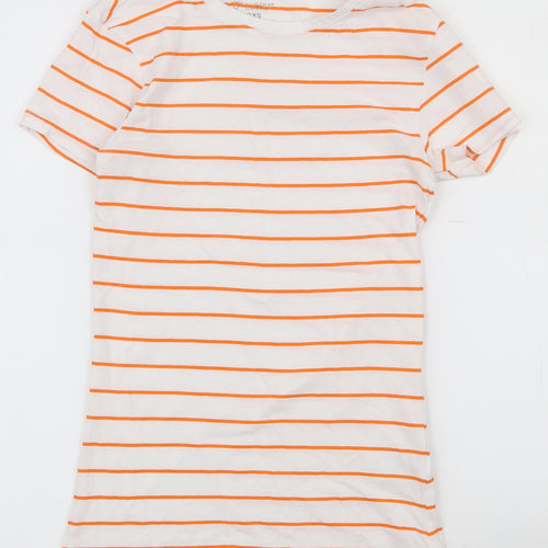 Primark Womens White Striped Cotton Basic T-Shirt Size 2XS Round Neck