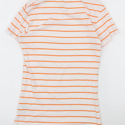 Primark Womens White Striped Cotton Basic T-Shirt Size 2XS Round Neck