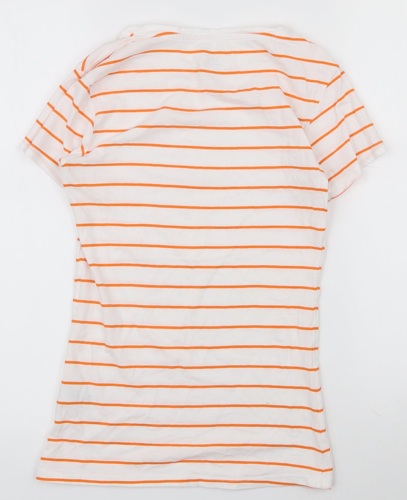 Primark Womens White Striped Cotton Basic T-Shirt Size 2XS Round Neck