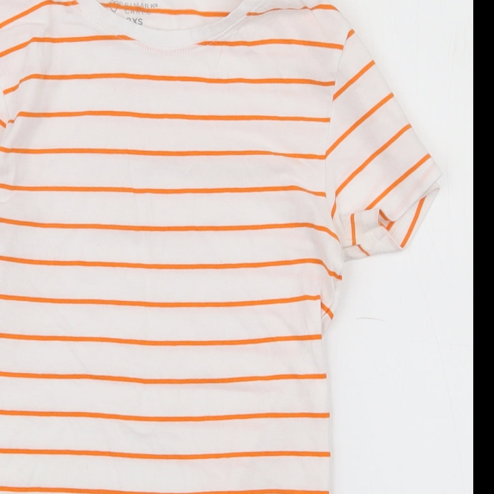 Primark Womens White Striped Cotton Basic T-Shirt Size 2XS Round Neck