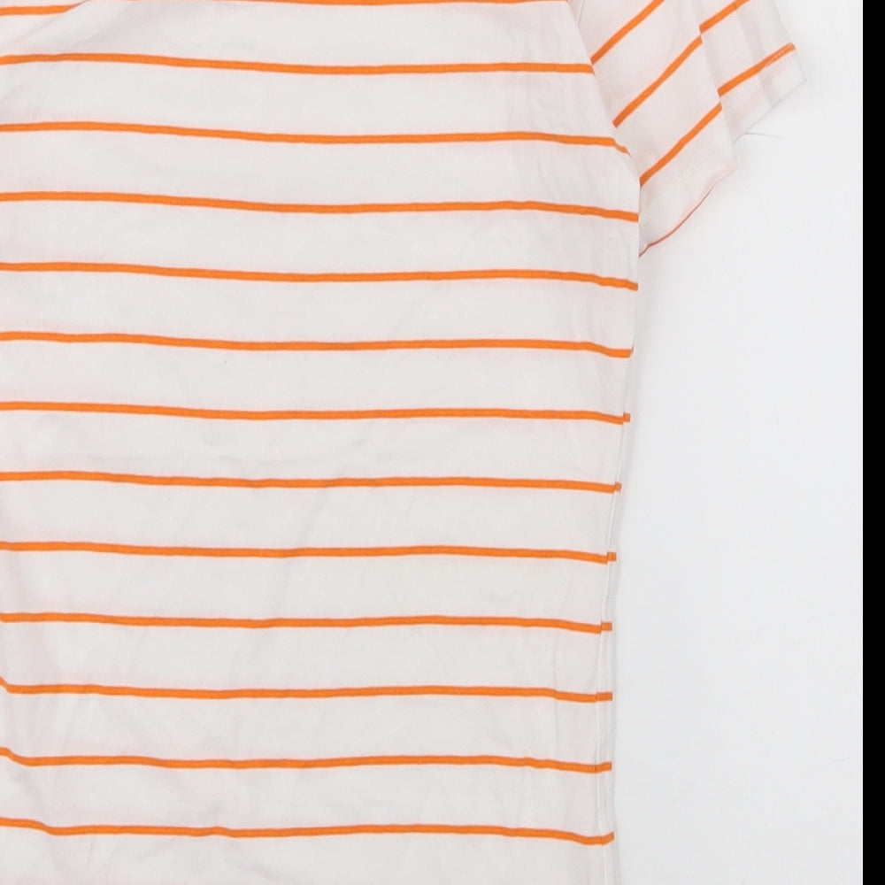 Primark Womens White Striped Cotton Basic T-Shirt Size 2XS Round Neck