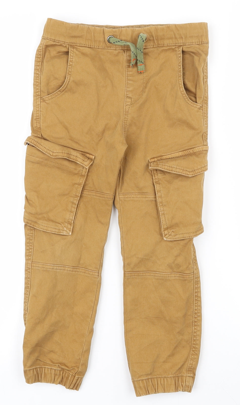 Marks and Spencer Boys Yellow  Cotton Cargo Trousers Size 4-5 Years  Regular Drawstring