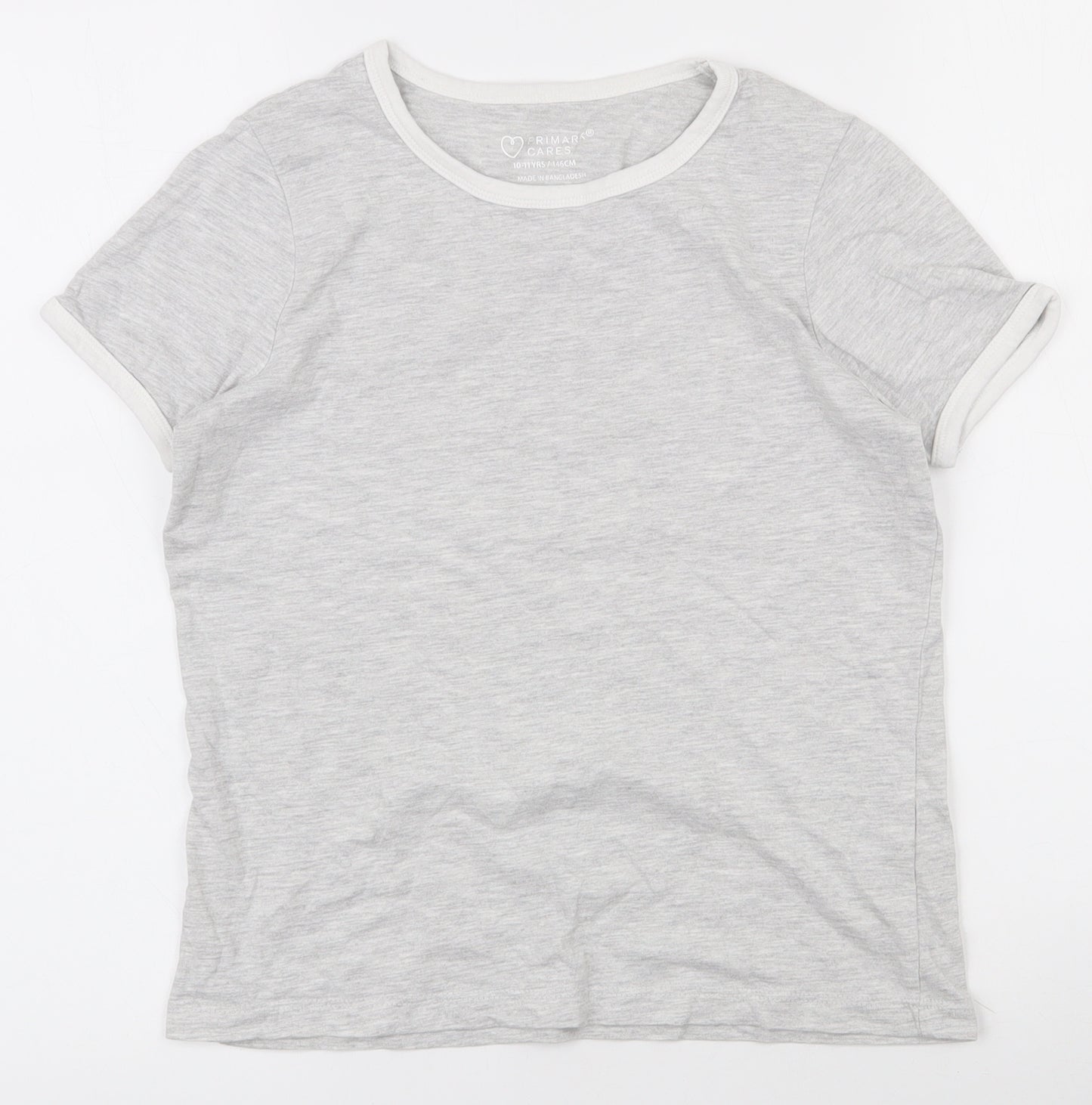 Primark Girls Grey  Cotton Basic T-Shirt Size 10-11 Years Round Neck Pullover