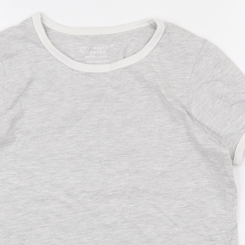 Primark Girls Grey  Cotton Basic T-Shirt Size 10-11 Years Round Neck Pullover