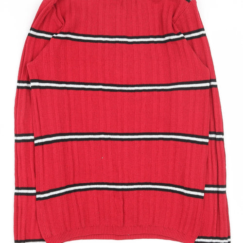 Primark Womens Red Crew Neck Striped Polyester Pullover Jumper Size 12