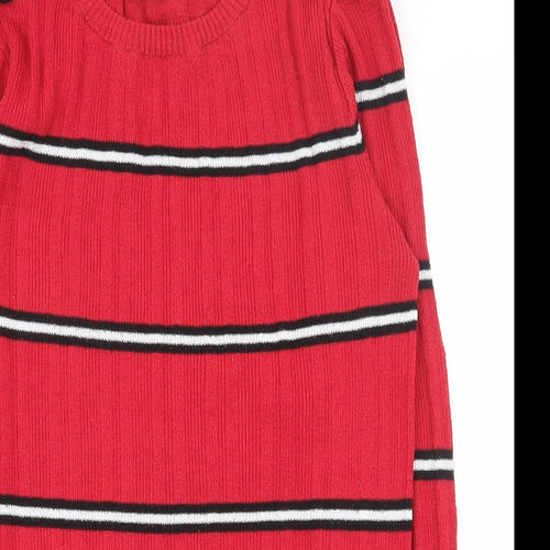 Primark Womens Red Crew Neck Striped Polyester Pullover Jumper Size 12