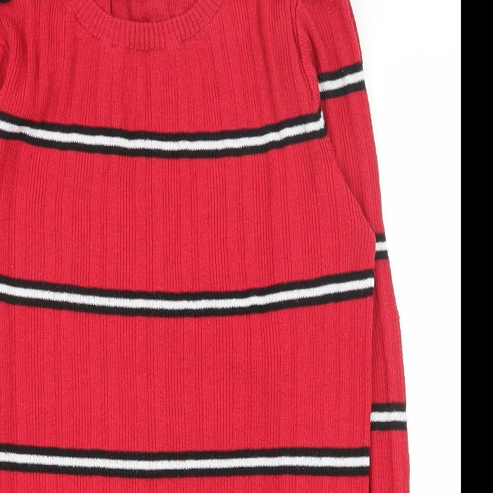 Primark Womens Red Crew Neck Striped Polyester Pullover Jumper Size 12
