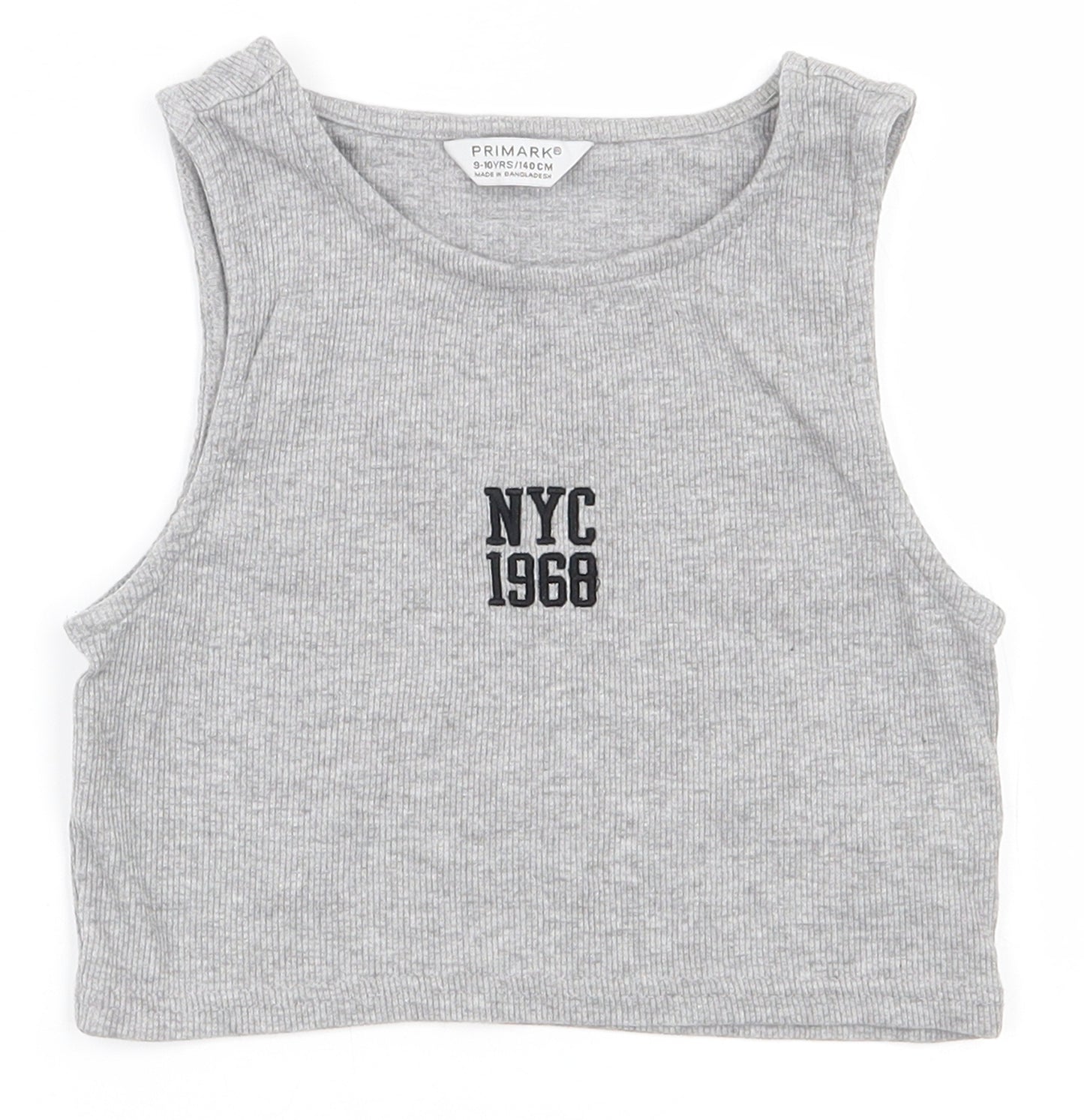 Primark Girls Grey  Cotton Cropped Tank Size 9-10 Years Round Neck Pullover