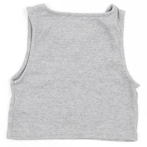 Primark Girls Grey  Cotton Cropped Tank Size 9-10 Years Round Neck Pullover