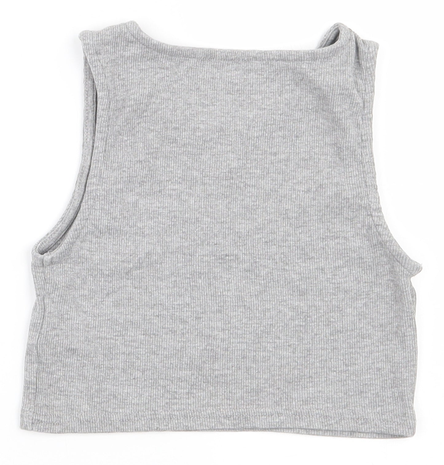 Primark Girls Grey  Cotton Cropped Tank Size 9-10 Years Round Neck Pullover