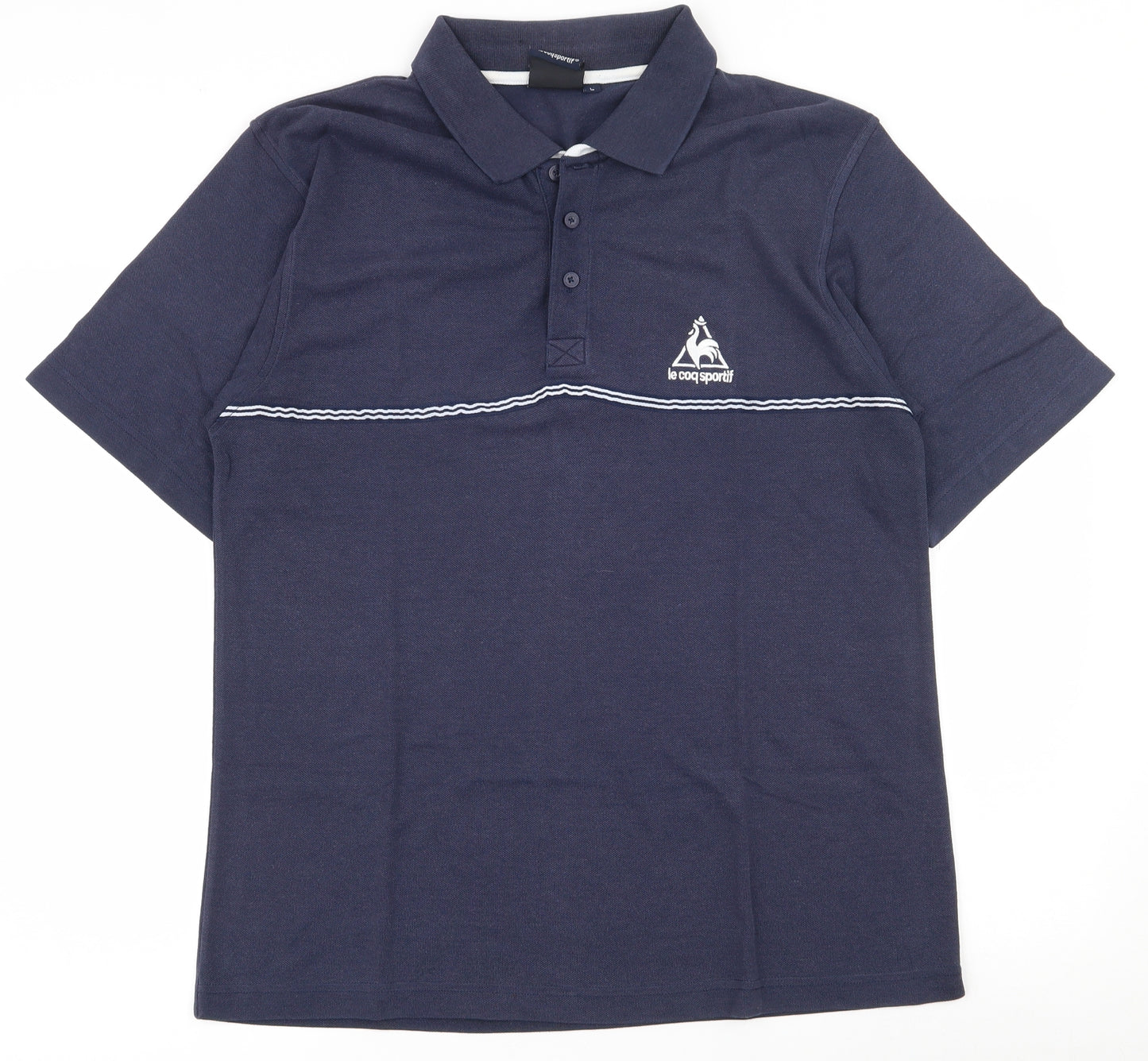 le coq sportif Mens Blue  Polyester  Polo Size L Collared Pullover