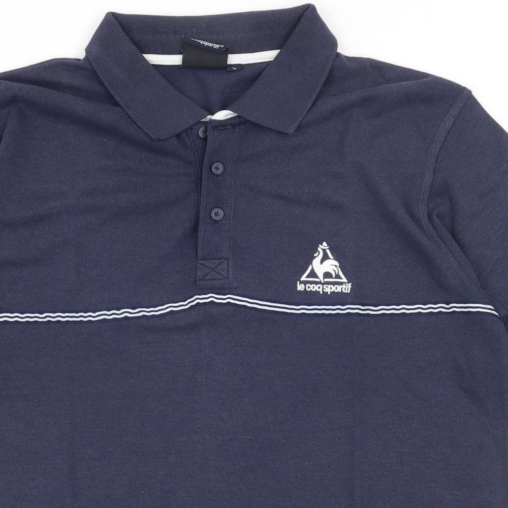 le coq sportif Mens Blue  Polyester  Polo Size L Collared Pullover