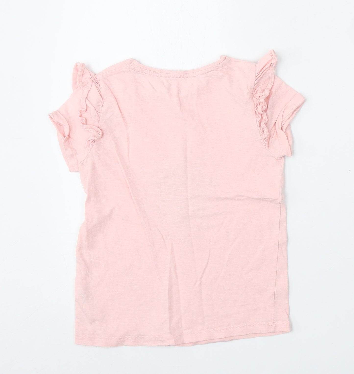 F&F Girls Pink  Cotton Basic T-Shirt Size 6-7 Years Round Neck  - flower detail