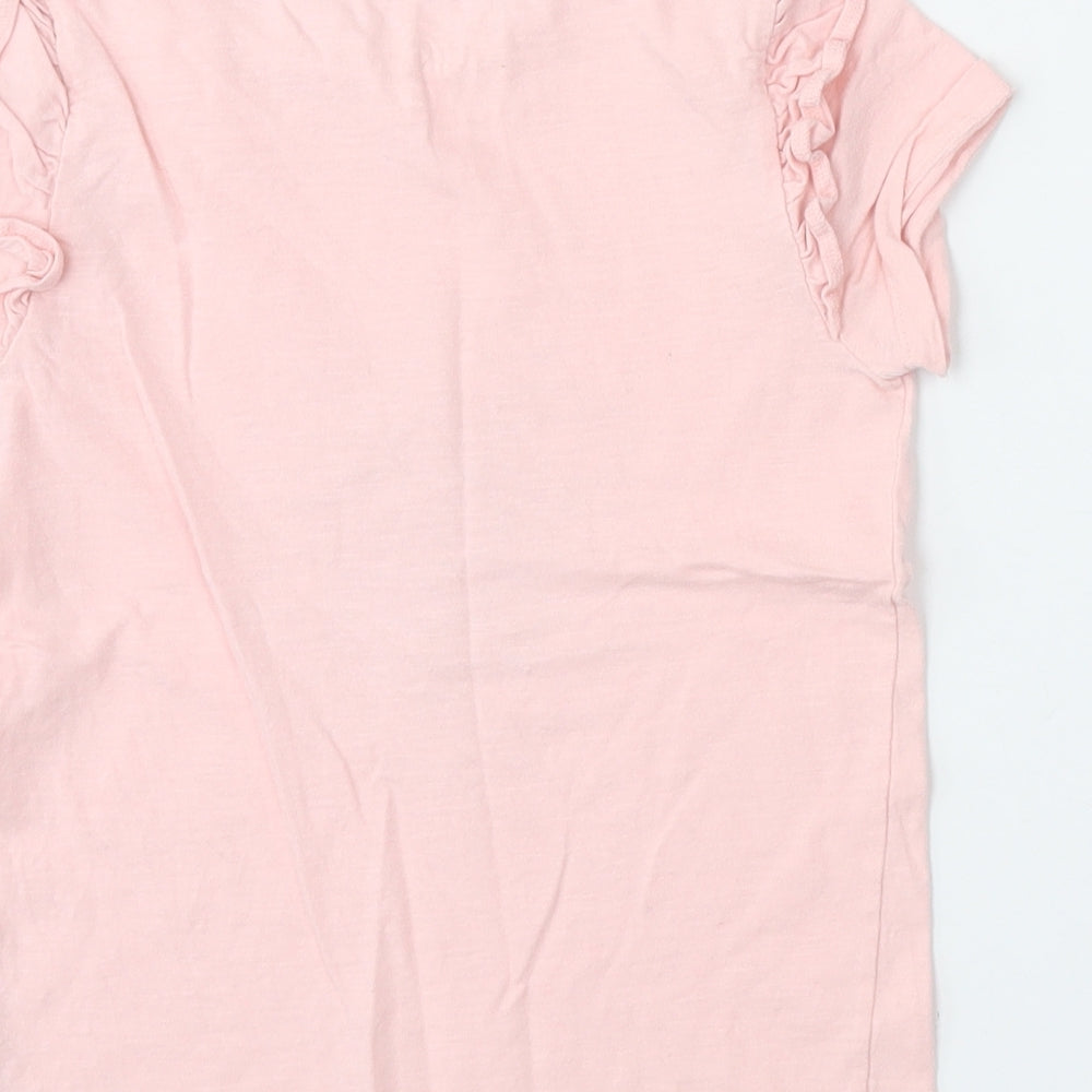 F&F Girls Pink  Cotton Basic T-Shirt Size 6-7 Years Round Neck  - flower detail