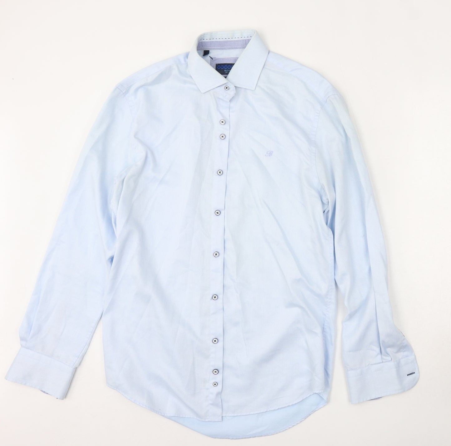 Benetti Mens Blue  Cotton  Dress Shirt Size 16 Collared Button
