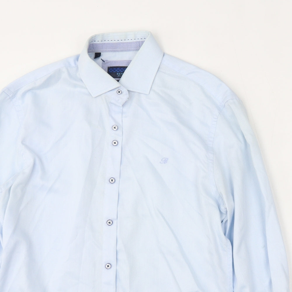 Benetti Mens Blue  Cotton  Dress Shirt Size 16 Collared Button