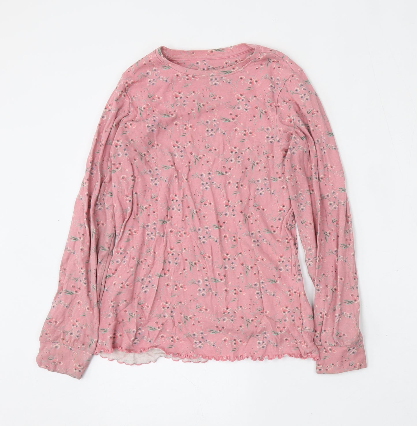 NEXT Girls Pink Floral Cotton Basic T-Shirt Size 11 Years Round Neck
