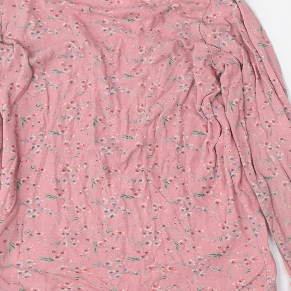 NEXT Girls Pink Floral Cotton Basic T-Shirt Size 11 Years Round Neck