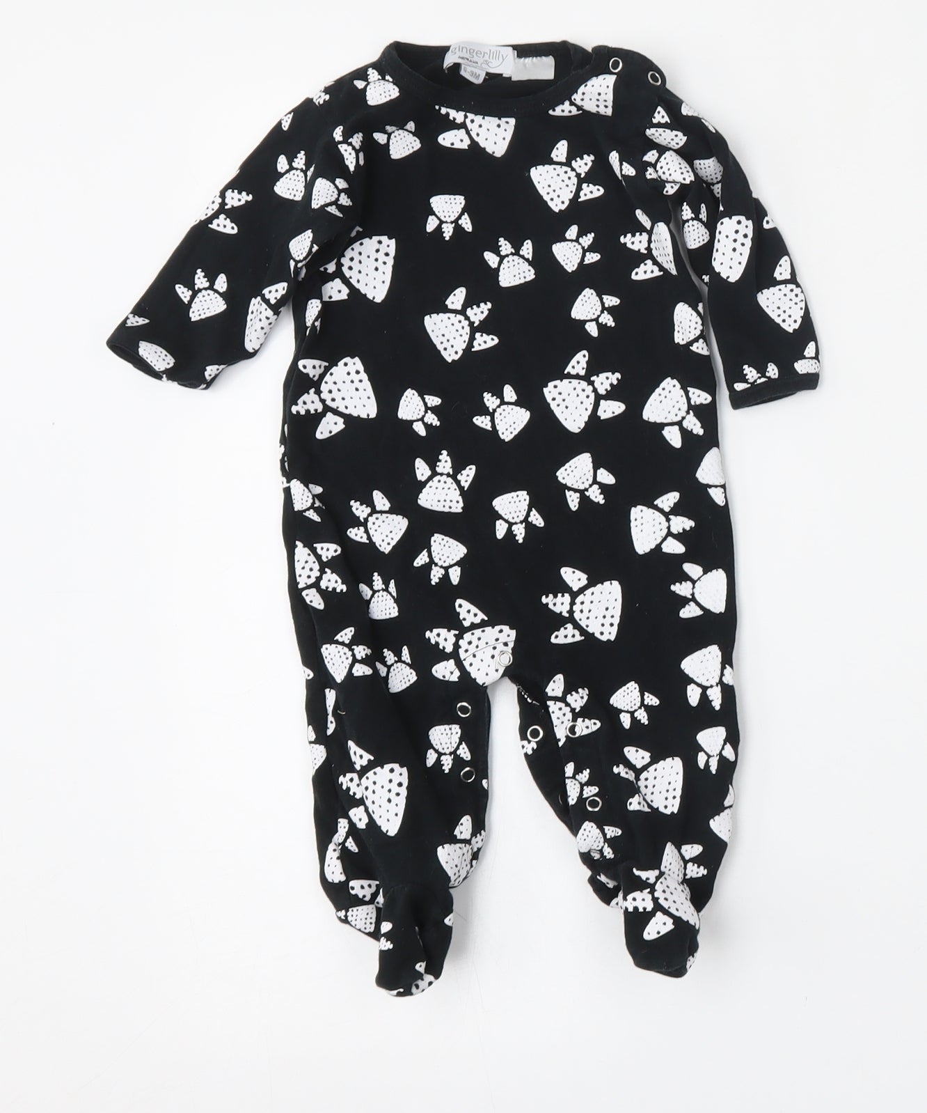 Gingerlily Boys Black Geometric Polyester Babygrow One-Piece Size 6-9 Months  Button