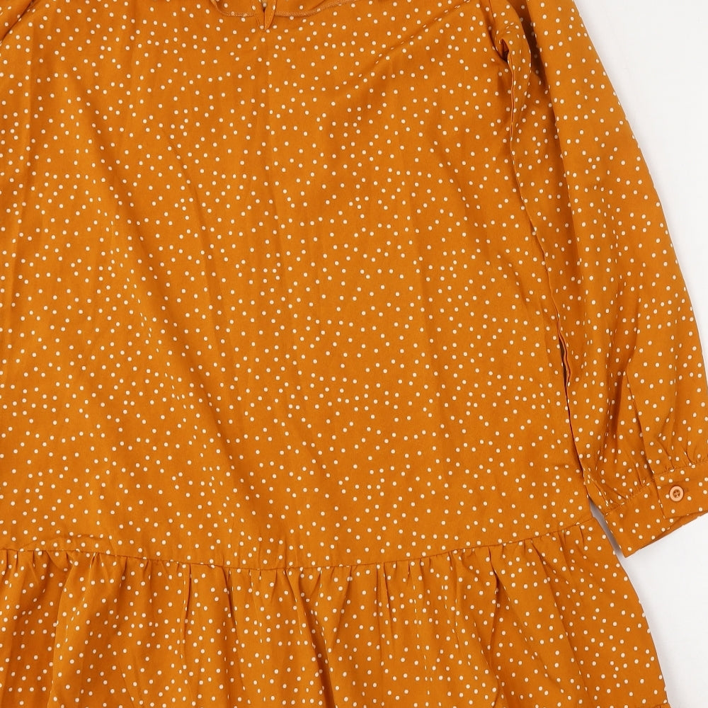SheIn Womens Orange Polka Dot Polyester Trapeze & Swing  Size M  Round Neck Hook & Eye