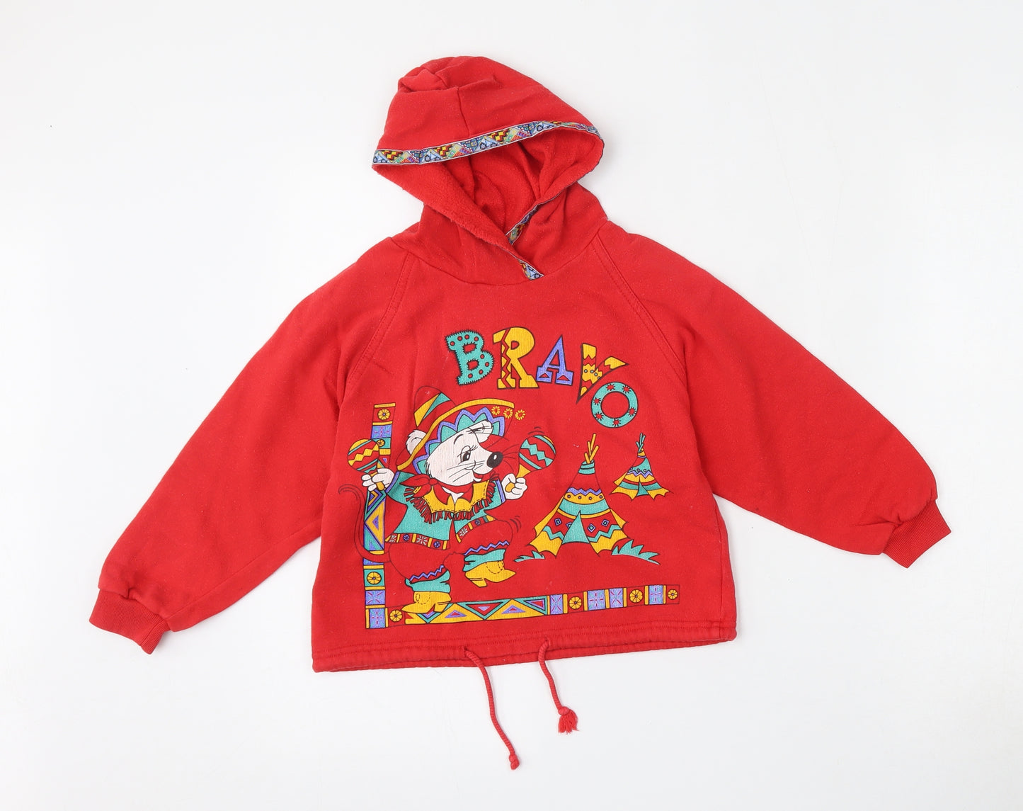 St Bernard Boys Red  Cotton Pullover Hoodie Size 5-6 Years  Tie