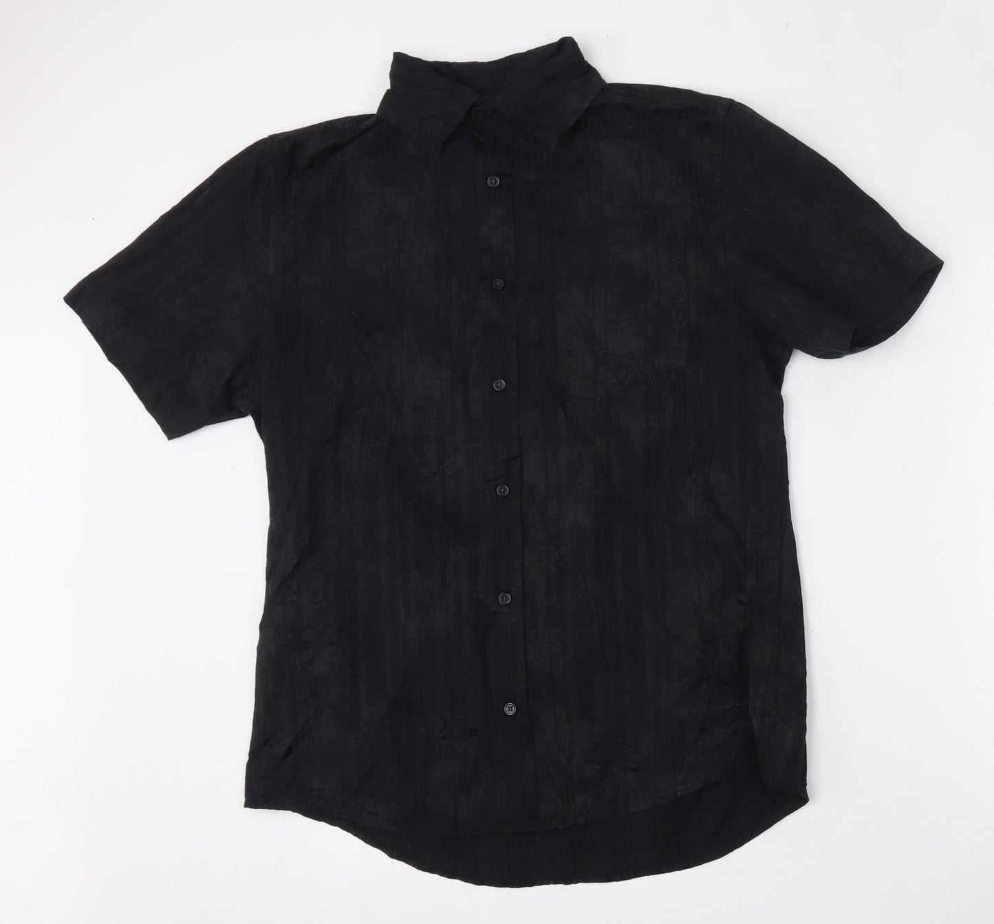 NEXT Mens Black  Polyester  Button-Up Size M Collared Button