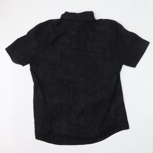 NEXT Mens Black  Polyester  Button-Up Size M Collared Button