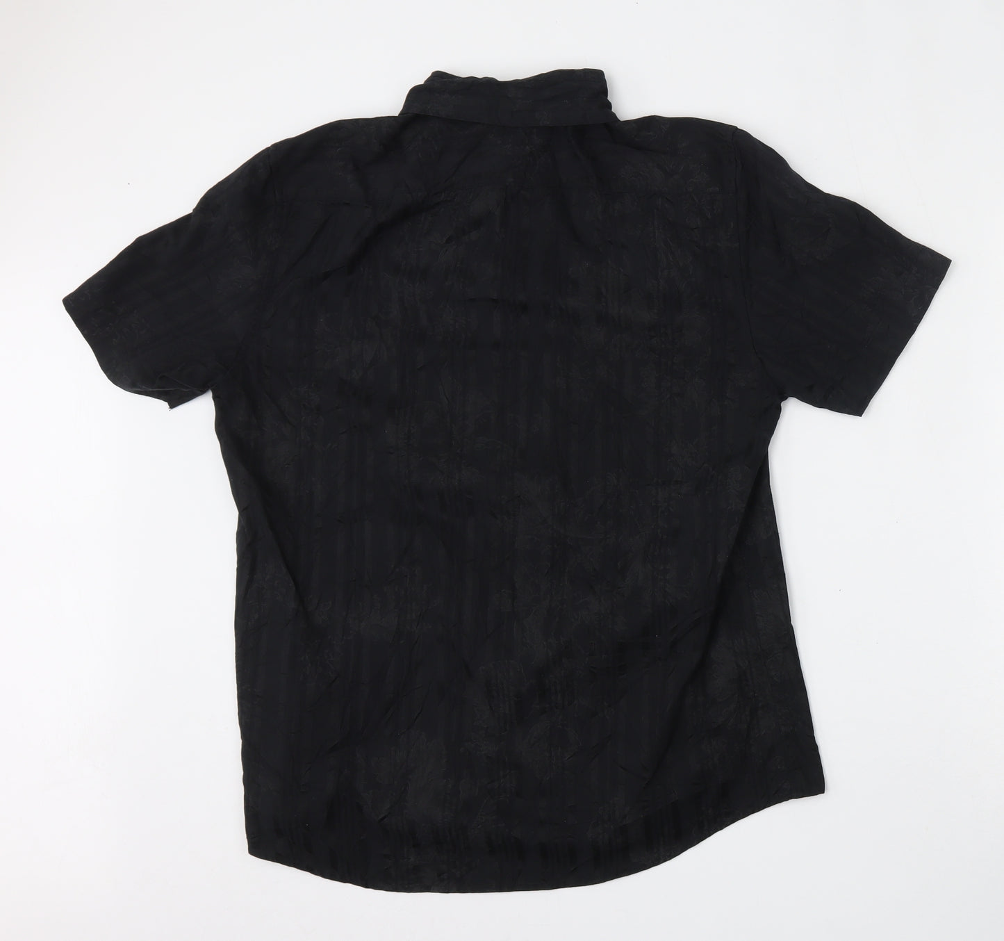 NEXT Mens Black  Polyester  Button-Up Size M Collared Button