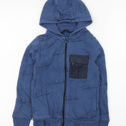 George Boys Blue Geometric Cotton Full Zip Hoodie Size 8-9 Years