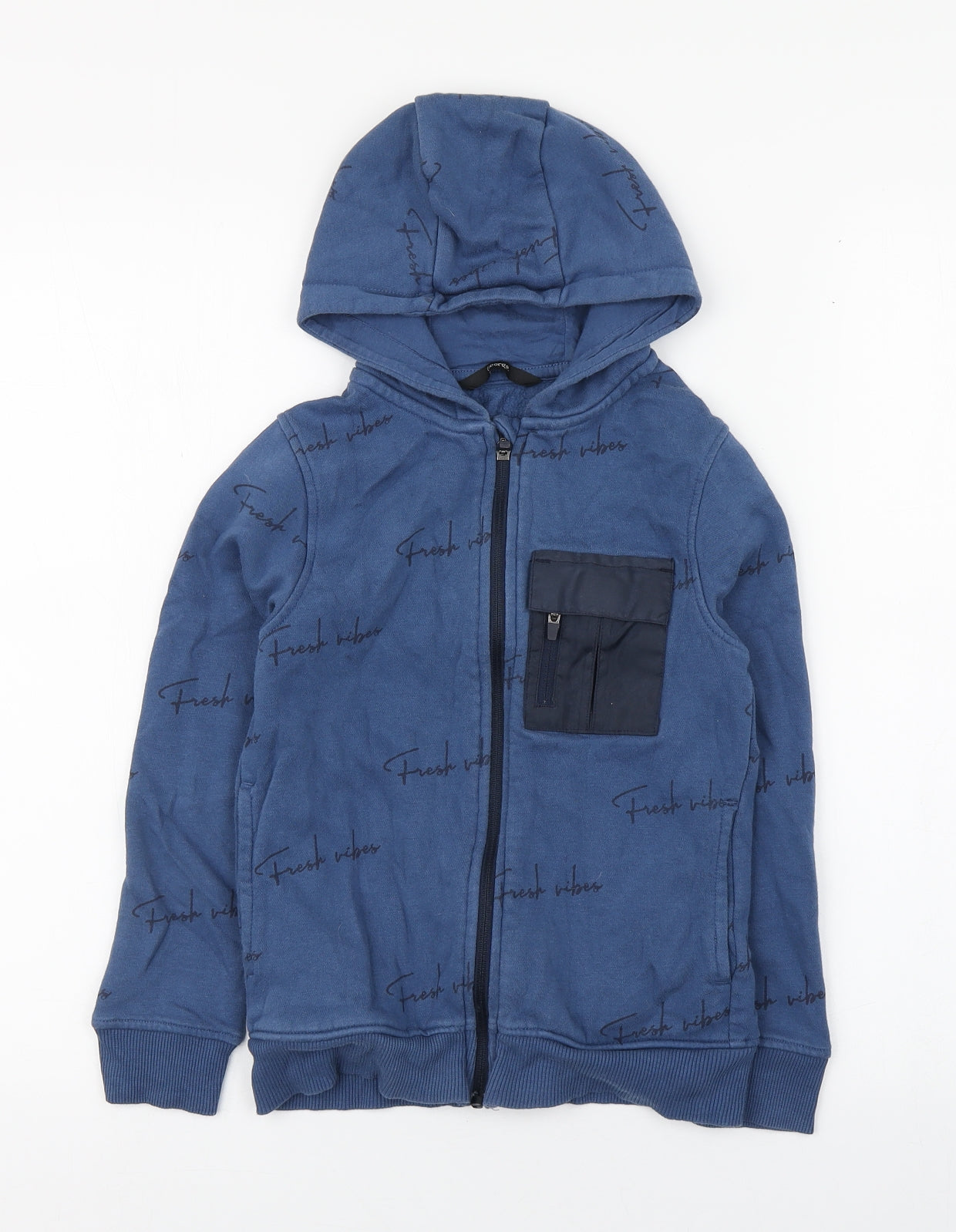 George Boys Blue Geometric Cotton Full Zip Hoodie Size 8-9 Years