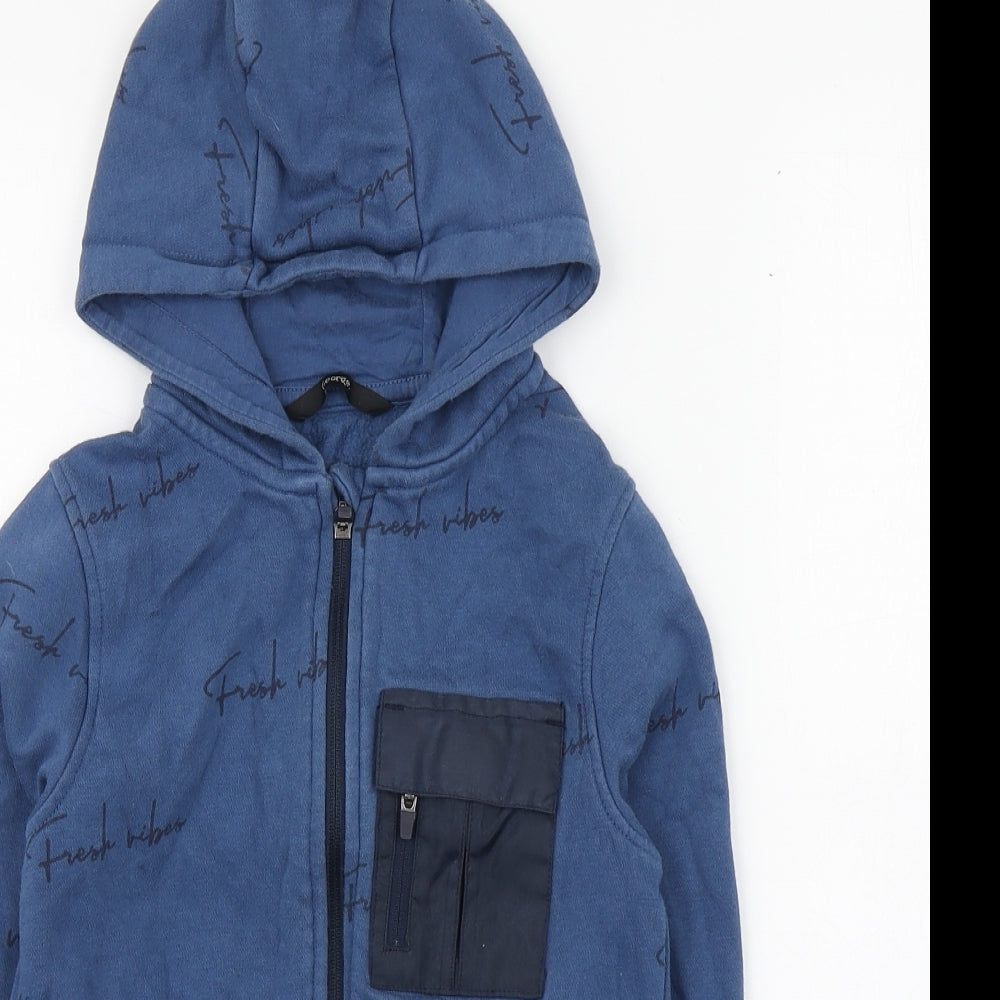 George Boys Blue Geometric Cotton Full Zip Hoodie Size 8-9 Years