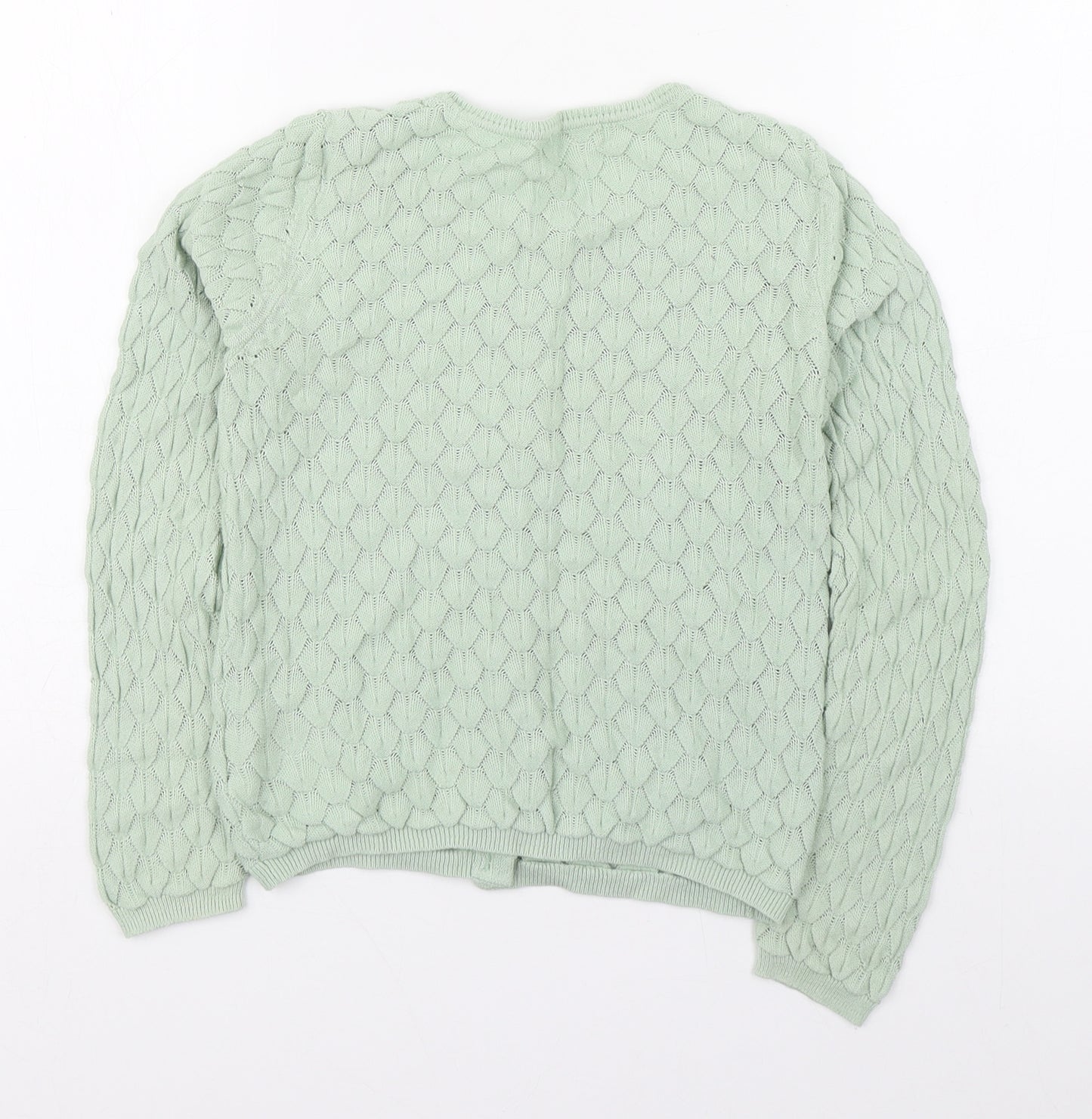 H&M Girls Green Round Neck  Cotton Cardigan Jumper Size 7-8 Years  Button