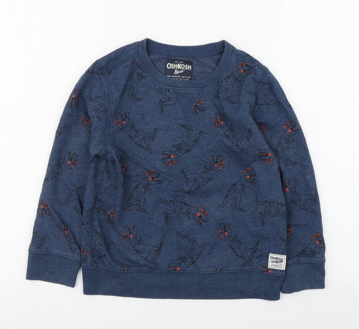 OshKosh B’gosh Boys Blue Geometric Cotton Pullover Sweatshirt Size 7 Years - Dinosaur