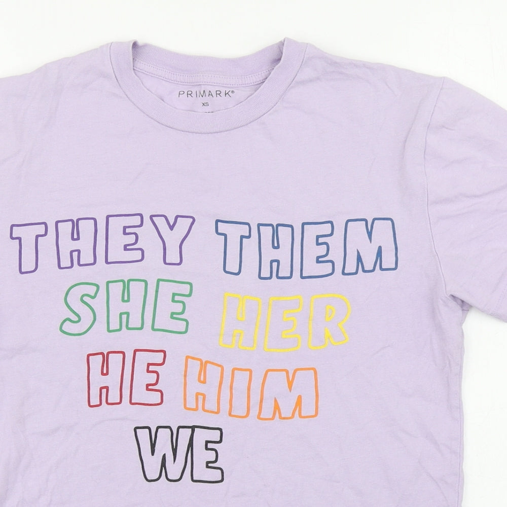 Primark Womens Purple  Cotton Basic T-Shirt Size XS Round Neck