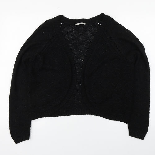 TU Womens Black V-Neck  Acrylic Cardigan Jumper Size 12