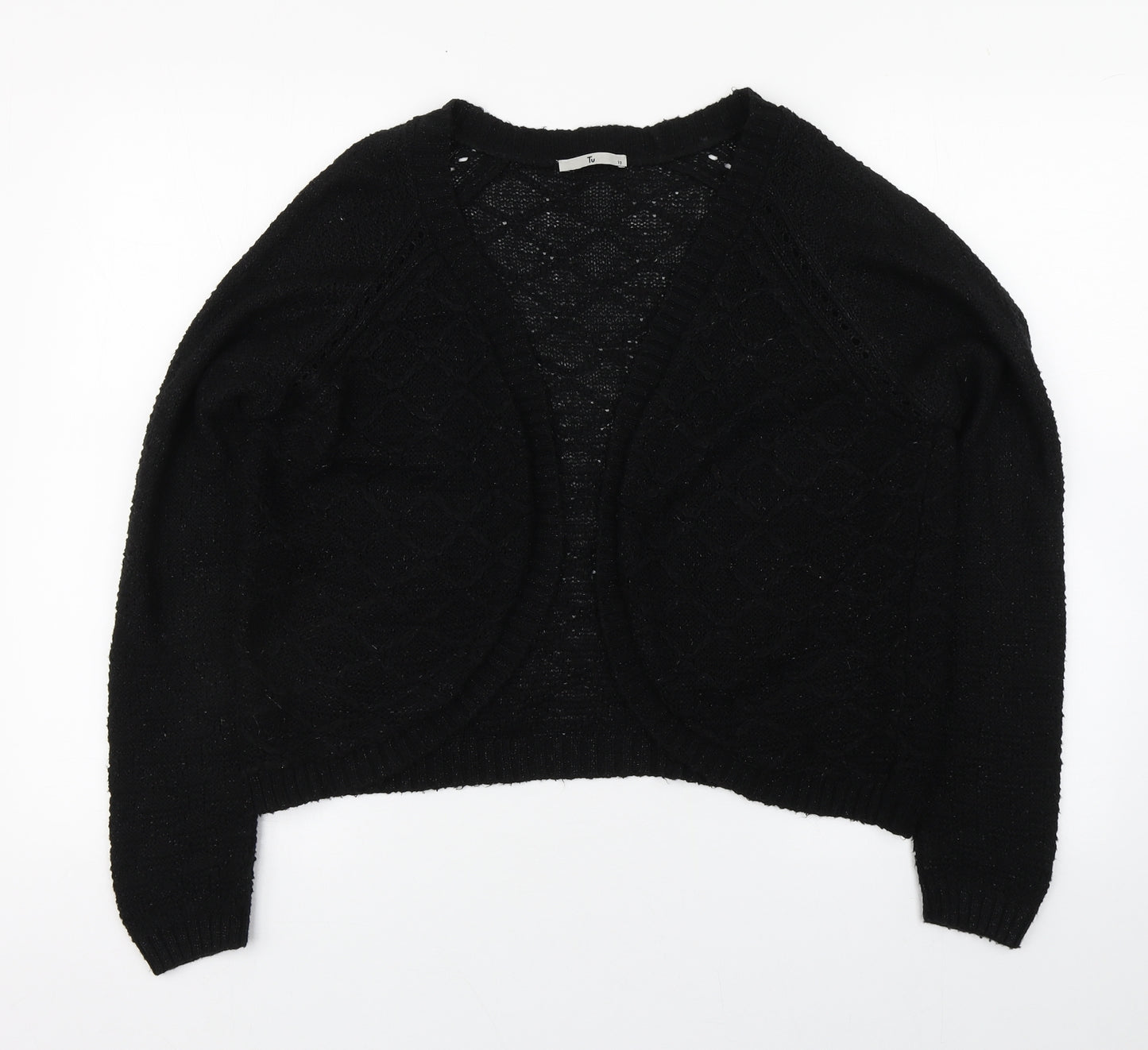 TU Womens Black V-Neck  Acrylic Cardigan Jumper Size 12