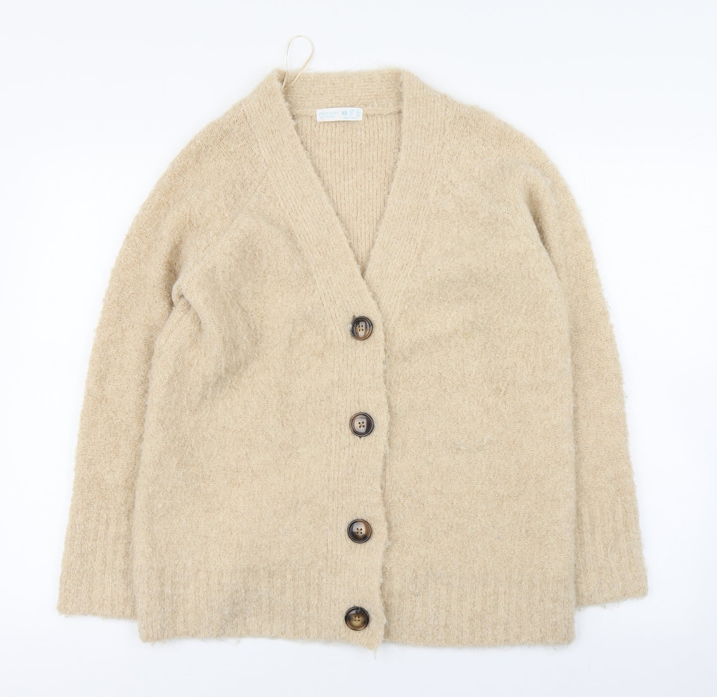 Primark Womens Beige V-Neck  Polyester Cardigan Jumper Size XS