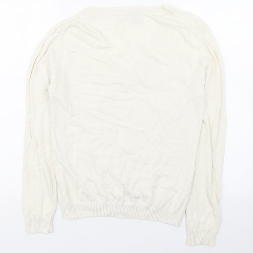 Thomas Burberry Mens Ivory V-Neck  Cotton Pullover Jumper Size L
