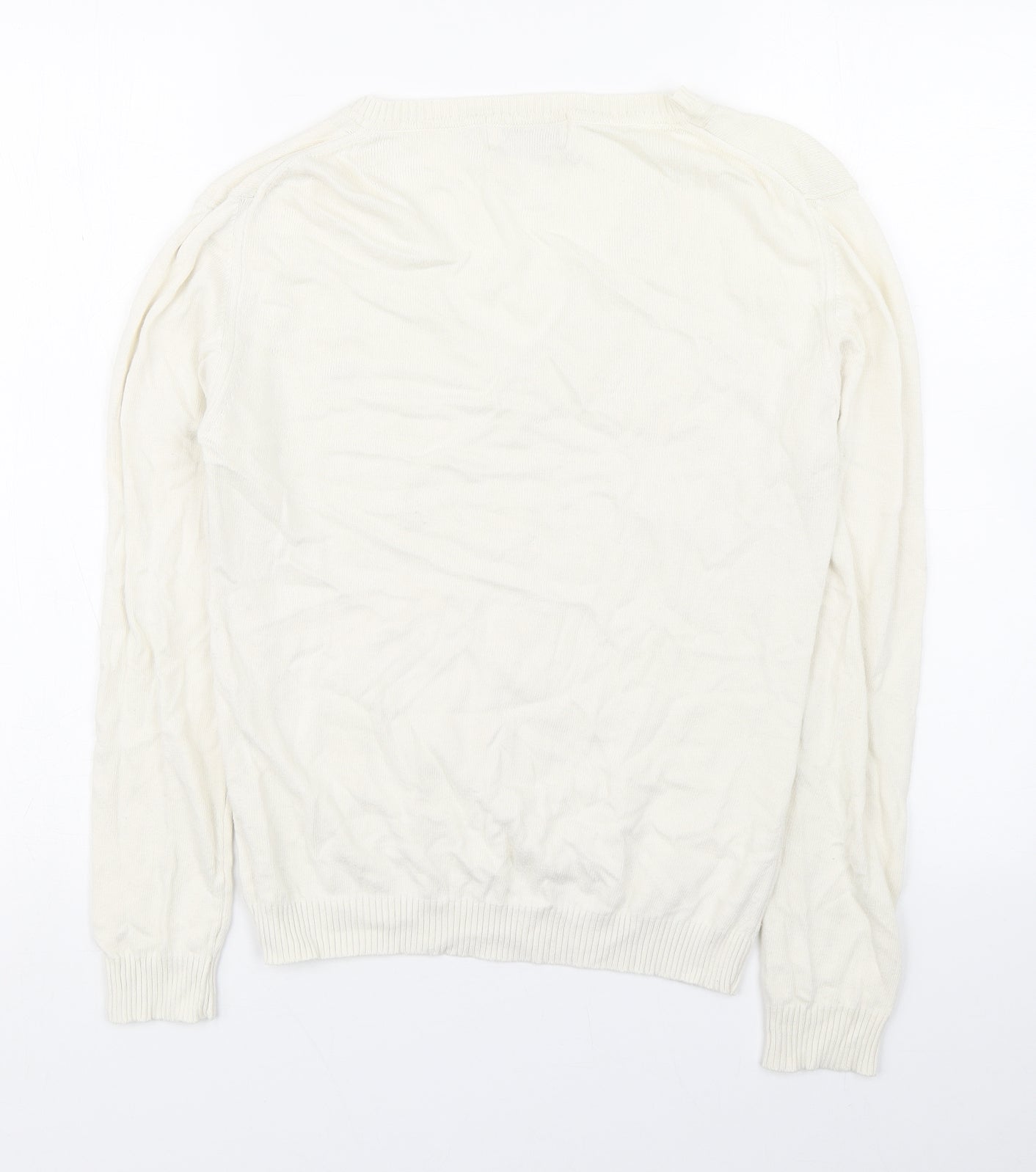 Thomas Burberry Mens Ivory V-Neck  Cotton Pullover Jumper Size L